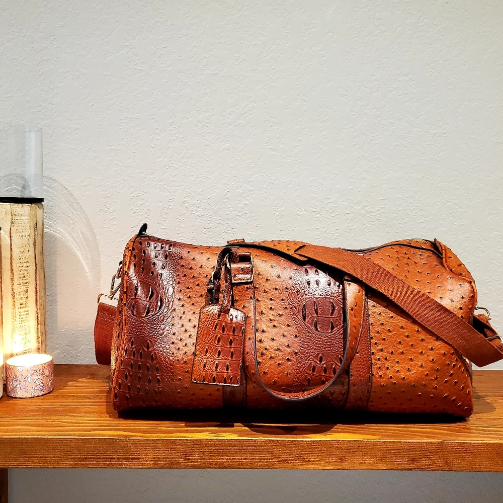 Faux Ostrich Leather Weekender Bag